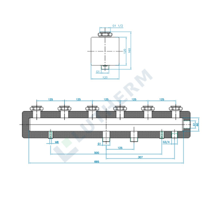 Distribuitor grupuri de pompare, Lutherm, DN25 izolat cu 3 circuite [2]