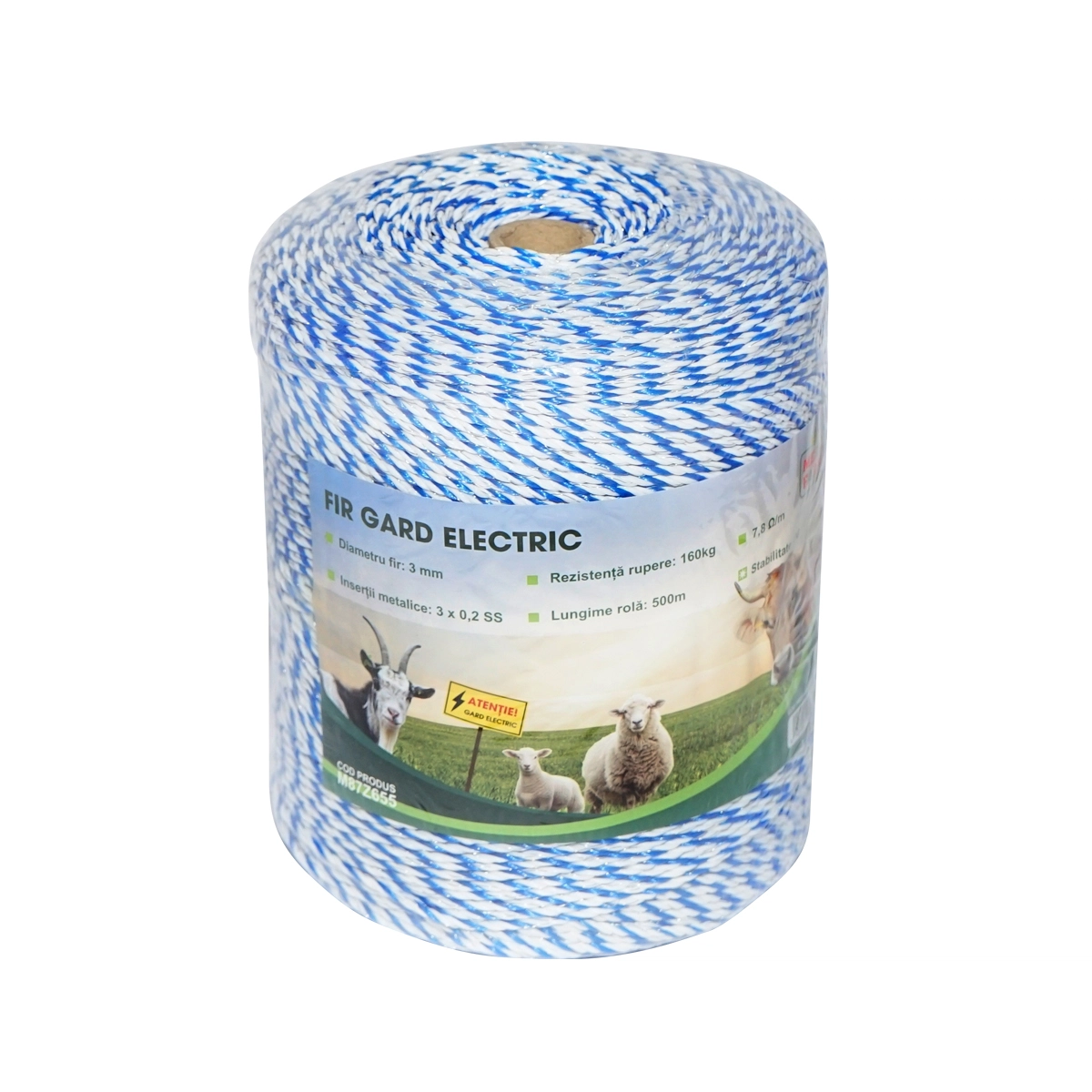 Garduri Electrice - Fir gard electric alb-albastru 3mm insertie metalica 3x0.2mm SS, rezistenta 7.8 Ohm/m, 500m gard electric Mezofarm