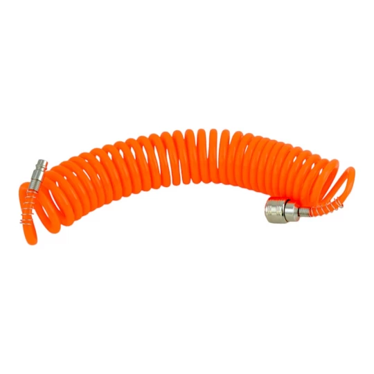 Scule de Mana - Furtun aer comprimat, Evotools, 15 m, spiralat, 8 bar, 5/8 inch, cuple rapide