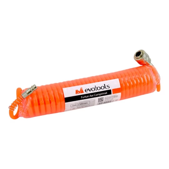 Furtun aer comprimat, Evotools, 15 m, spiralat, 8 bar, 5/8 inch, cuple rapide [2]