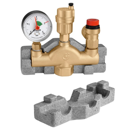 Robineti si Armaturi Instalatii - Grup de siguranta Caleffi pentru cazane pe combustibil solid, alama, 1″ x 3 bar