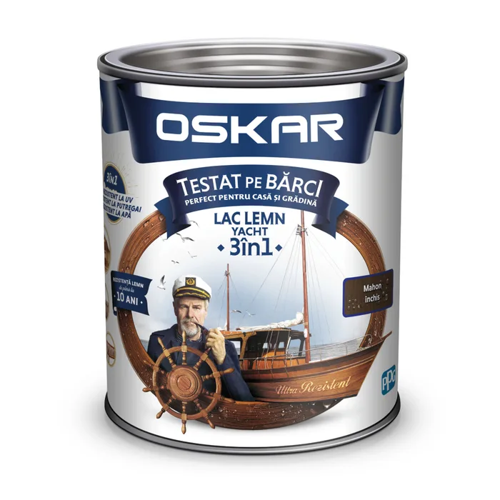 Lacuri si vopsele - Lac pentru lemn Oskar Yacht 3in1, pentru exterior, Mahon Inchis, 0.75L