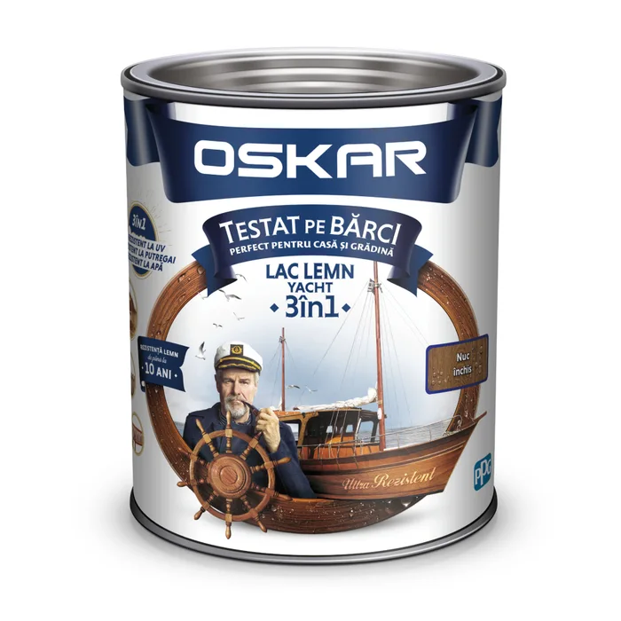Lacuri si vopsele - Lac pentru lemn Oskar Yacht 3in1, pentru exterior, Nuc Inchis, 0.75L