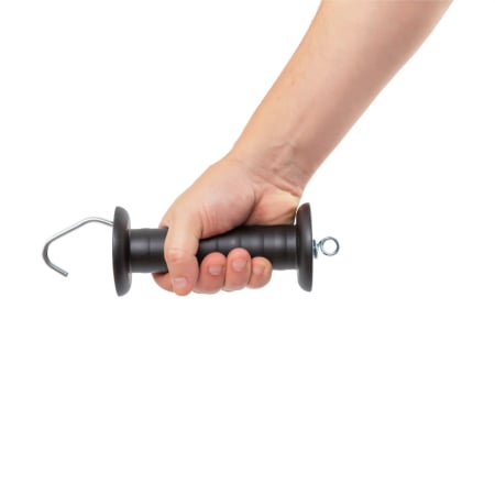 Mâner pentru poartă gard electric, cu cârlig și arc. [1]