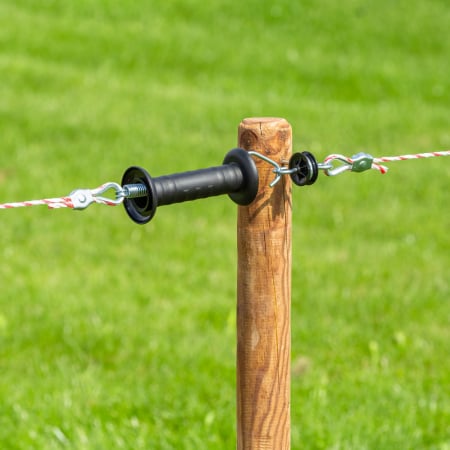 Mâner pentru poartă gard electric, cu cârlig și arc. [3]