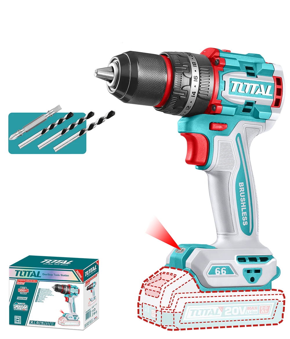 Masina de gaurit cu percutie TOTAL 20V, 66 Nm, motor fara perii (nu include acumulator si incarcator) [1]