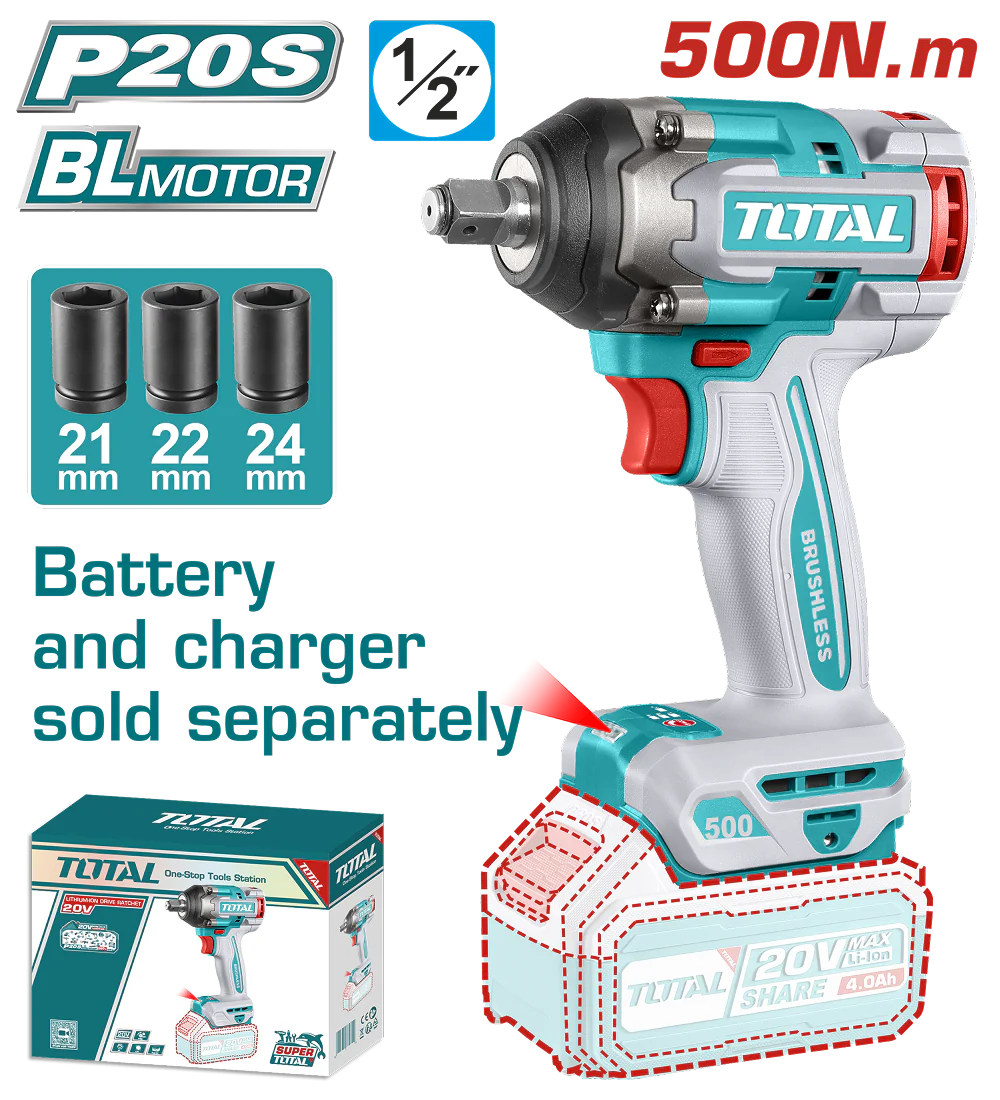 Scule cu Acumulator - Masina de Insurubat cu Impact 20V, Motor Fara Perii, 1/2'' (NU INCLUDE ACUMULATOR)