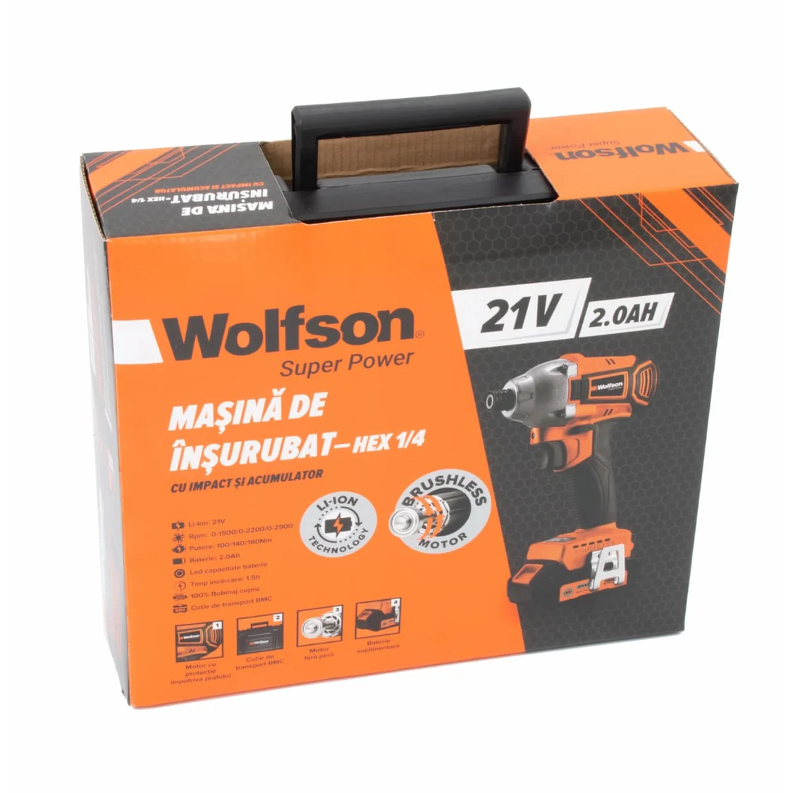 Masina de insurubat cu impact cu acumulator Wolfson - 21V-2.0Ah, 2 acumulatori, Hex 1/4 [5]