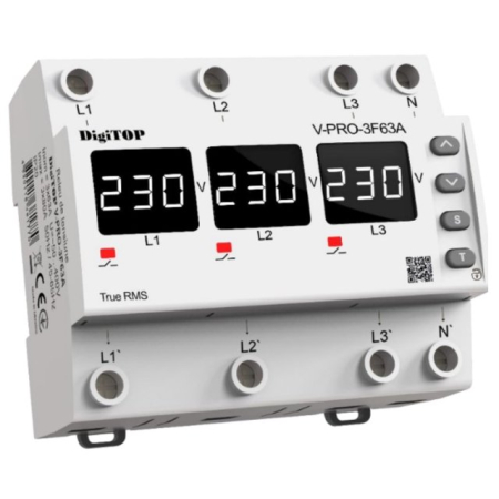 Releu trifazic protectie tensiune minima sau maxima 63A Digitop V-PRO-3F63A