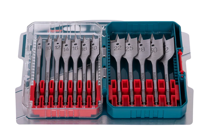 Set 12 buc. burghie plate pentru lemn TOTAL, 8–32 mm, tija hex 1/4" [2]