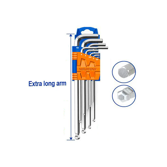 Set 9 chei hexagonale Wadfow, cap bila, dimensiuni 1.5-10mm, Cr-V, brat extra lung, gri [1]