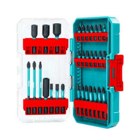 Accesorii Scule Electrice - Set biti impact TOTAL 31 piese, 25/50/89 mm, piulite magnetice, suport inclus
