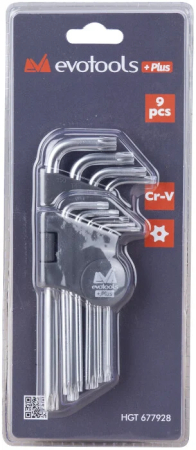 Scule de Mana - Set chei Imbus CR-V Cap  Torx cu Gaura ETP 9 Pcs - Marime T10-T50 mm -Evotools