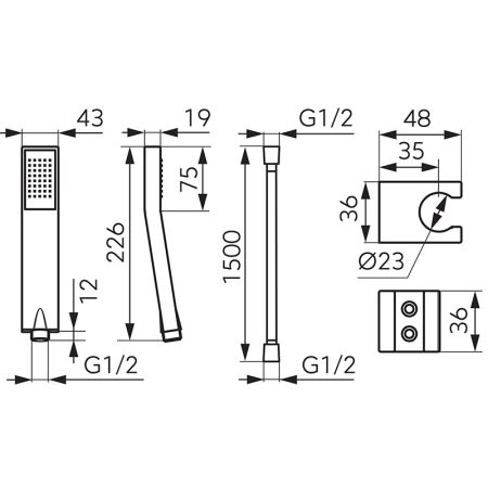 Set para de dus, Ferro, Jive, cu suport de para si furtun, auriu lucios [1]