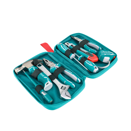 Scule si Unelte - Set unelte de mana TOTAL 9 piese, ruleta 3 m, clesti, surubelnite, cheie reglabila