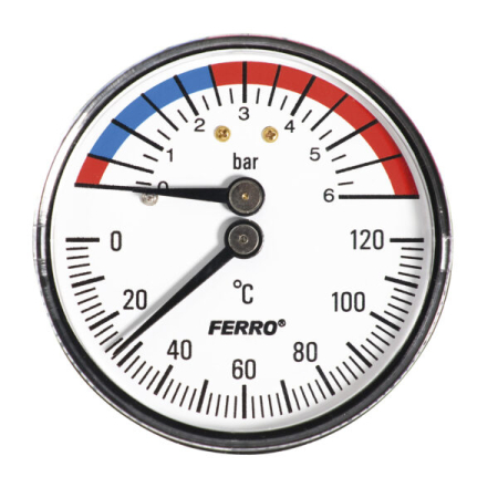 Filtre si Supape - Termomanometru Ferro TM63A, axial, 63 mm x 1/2