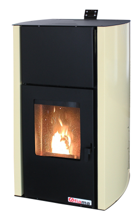 Centrale pe Lemn, Pelet si Gaz - Termosemineu pe peleti Fornello Fiama Confort 18 kw, complet echipat pentru incalzire, pompa, vas expansiune, automatizare, buncar peleti 15 kg, tiraj fortat, culoare Crem, aprindere automata,