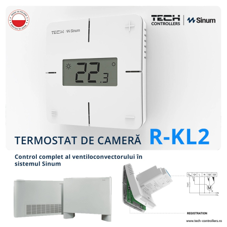Termostat de cameră pentru ventiloconvectoare cu comunicare Wireless Tech Sinum
