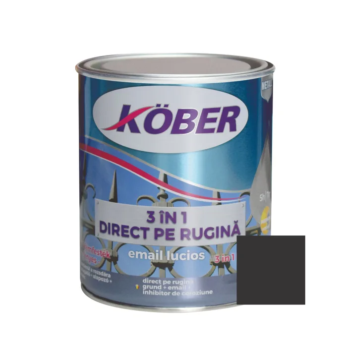 Lacuri si vopsele - Vopsea alchidica pentru metal 3 in 1 direct pe rugina,negru 0.75L E81900L-C0.75L