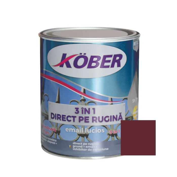 Lacuri si vopsele - Vopsea alchidica pentru metal 3 in 1 direct pe rugina,rosu vin 0.75L E813005L-C0.75L