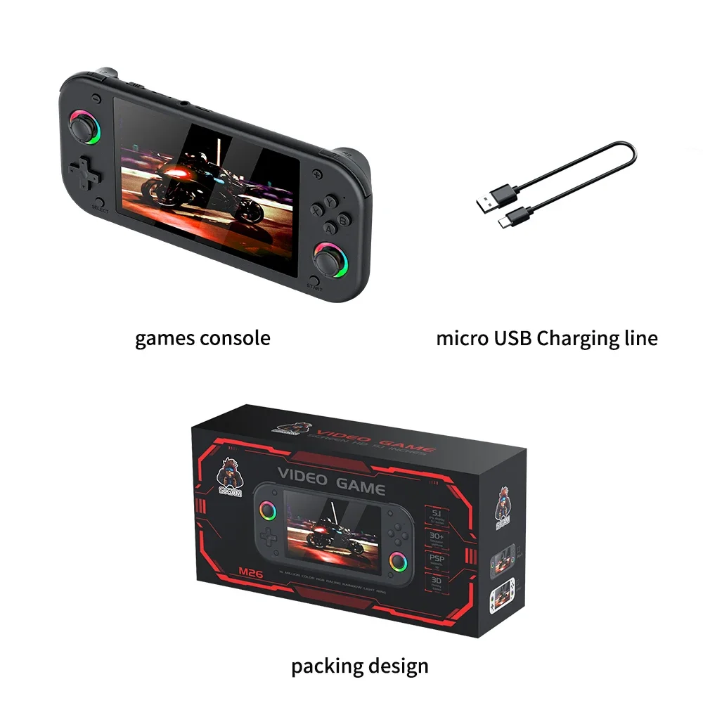 Consola Portabila cu 20.000 de Jocuri Retro M26, Inele cu Iluminare RGB, Ecran 5.1 inch, 30 Emulatoare, 3000 mAh [8]