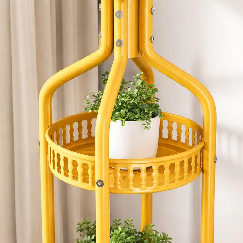 Cuier de Podea Auriu, Agatatori Multiple, 2 Rafturi Depozitare, Design Vertical Compact, Stabil si Rezistent [4]