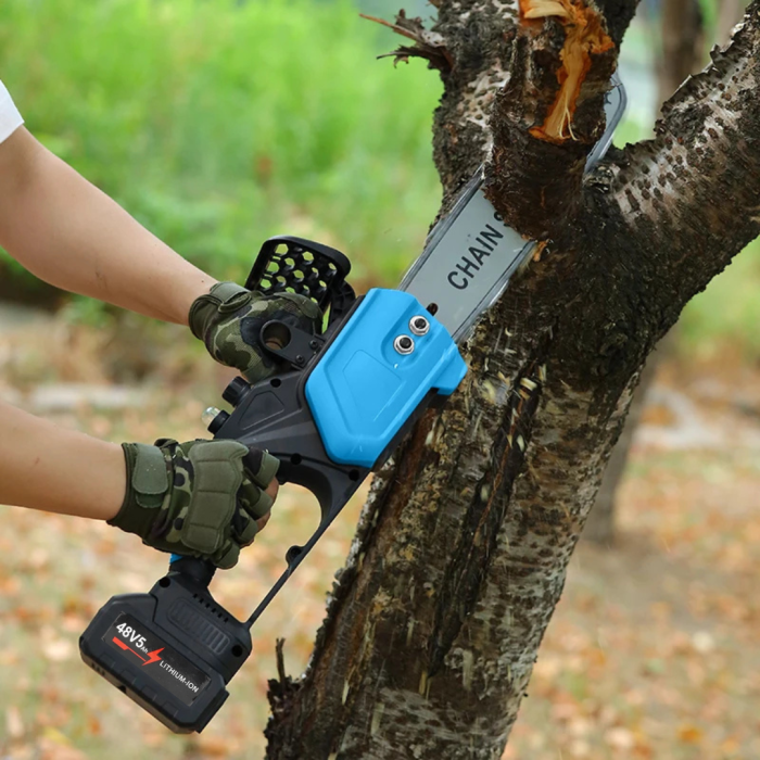 Drujba Electrica cu 2 Acumulatori 48V 5Ah, Mini Fierastrau cu Lant 12”/30cm, Sistem Ungere cu Ulei, pentru Lemn, Puternica si Portabila [7]