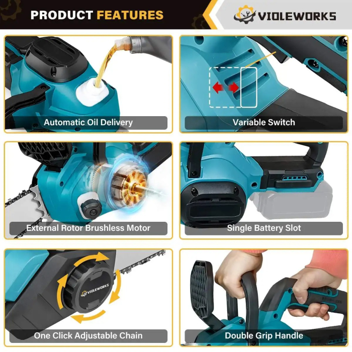 Drujba Electrica Profesionala fara Fir, lama 40 cm, Motor Fara Perii 2300W, 2 Acumulatori 48V, Sistem ungere lant [5]