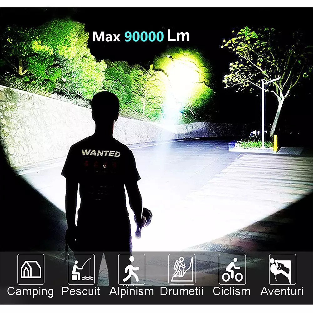 Lanterna Led COB 500m, Profesionala, cu Trepied și Baterie Externa USB, Rezistenta la Apa IPX5, Autonomie Extinsa [3]