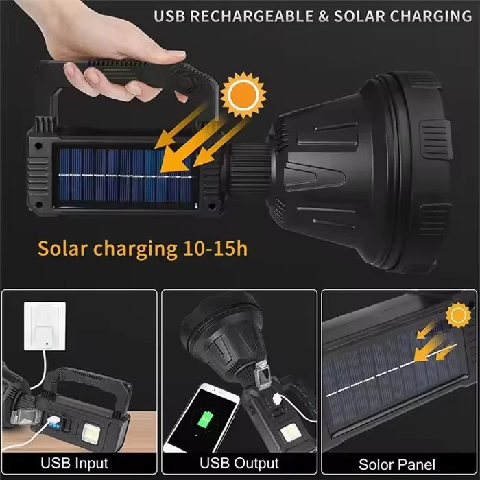 Lanterna LED Profesionala, Incarcare Solara si USB, Functie Power Bank si Trepied Inclus, 3 lentile colorate [7]