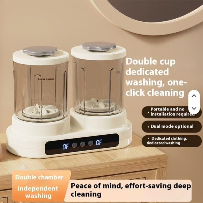 Mini Masina de Spalat cu Doua Cuve Separate, Capacitate 3L, Spalare Delicata pentru Lenjerie, Haine Bebelusi, Textile mici [3]