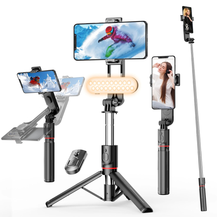 Selfie Stick Tripod L15 cu Lumină LED, AntiVibratie, Bluetooth Wireless, Extensibil 114 cm, 360°, Compatibil Android & iOS [3]