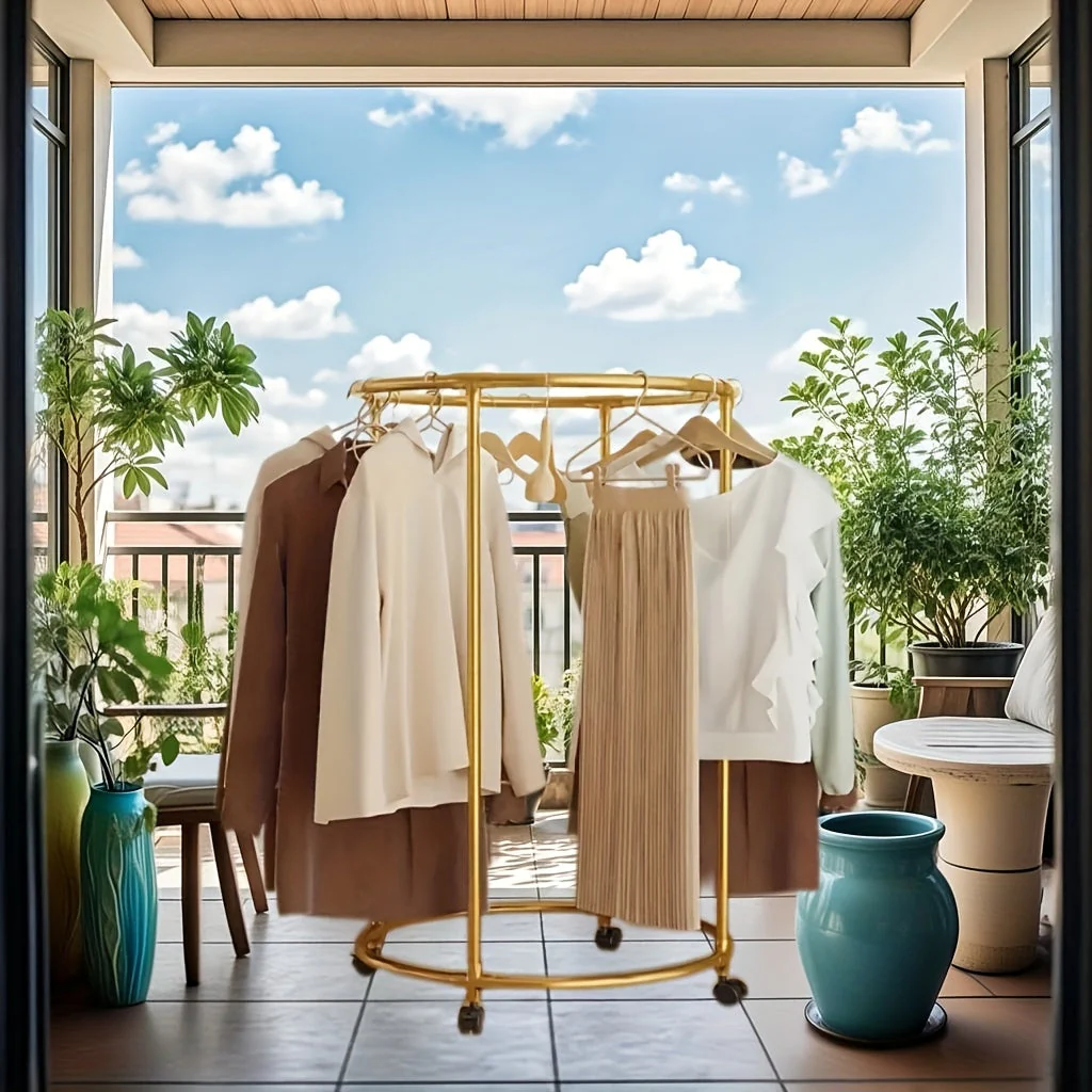 Suport Rotund pentru Umerase, Suport Profesional Haine, Capacitate 40kg, cu Roti, pentru Dressing, Magazin, Showroom [7]