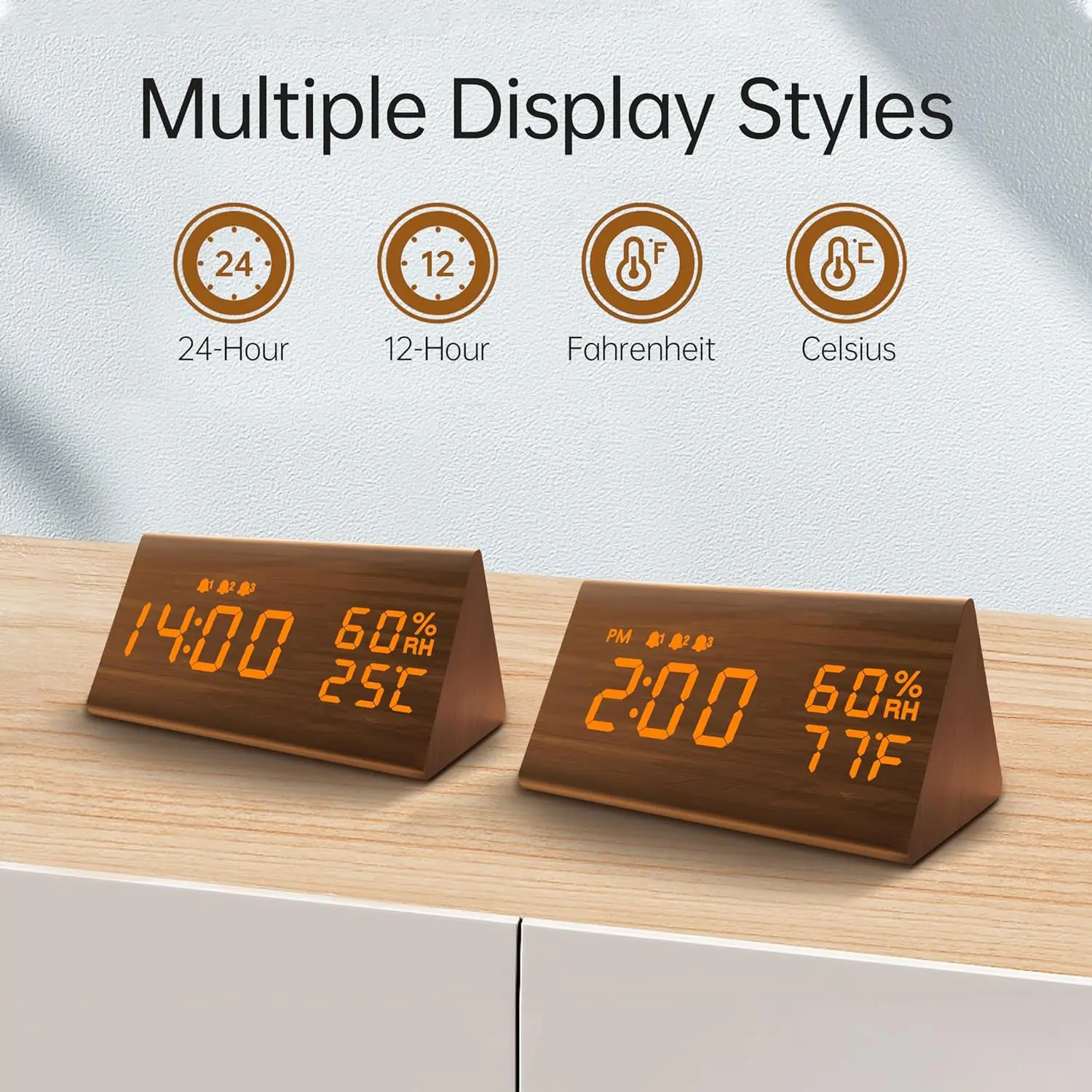 Ceas Desteptator Digital LED Smart, Model Lemn, Afisaj Temperatura, Alarma, Luminozitate Reglabila – Design Modern Clasic [5]