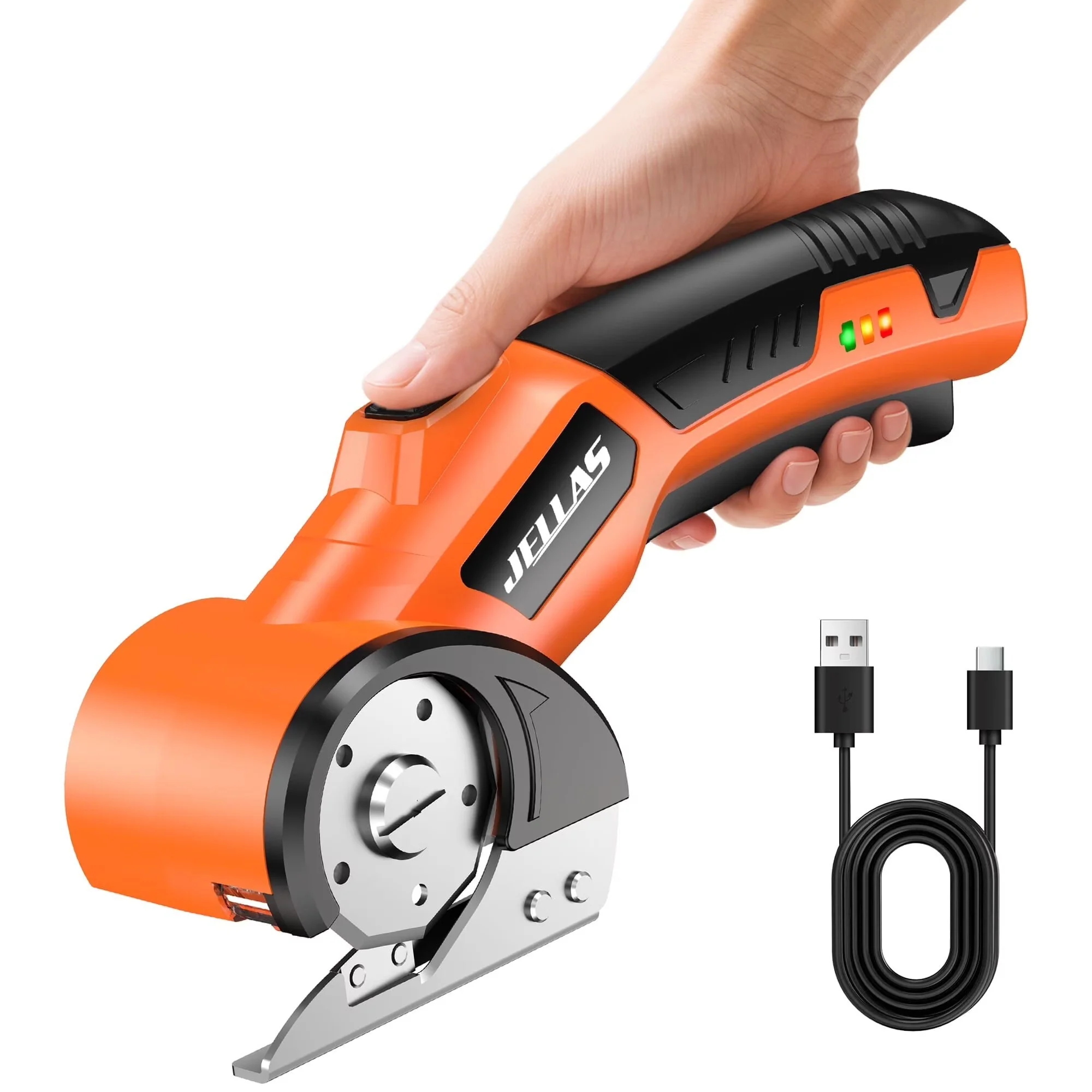 Unelte & Scule - Cutter Electric pentru Textile, Piele si Cartoane, Motor Brushless, Lama Otel si Baterie Reincarcabila, LED Integrat