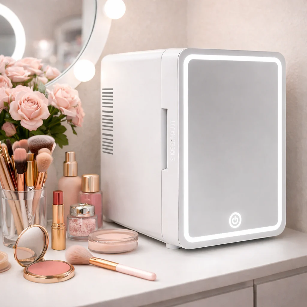 Mini Frigider pentru Cosmetice 8L cu Oglindă LED, Răcire și Încălzire, Alimentare 12V / 220V [1]