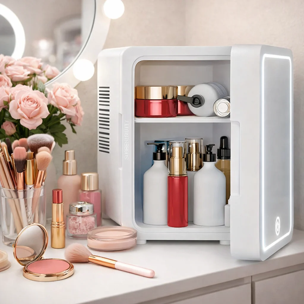 Mini Frigider pentru Cosmetice 8L cu Oglindă LED, Răcire și Încălzire, Alimentare 12V / 220V [2]