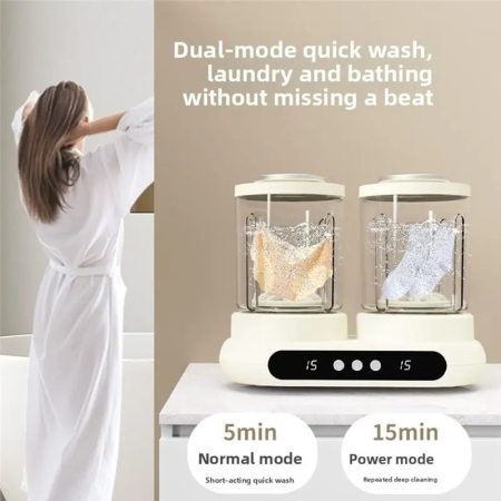 Mini Masina de Spalat cu Doua Cuve Separate, Capacitate 3L, Spalare Delicata pentru Lenjerie, Haine Bebelusi, Textile mici [7]