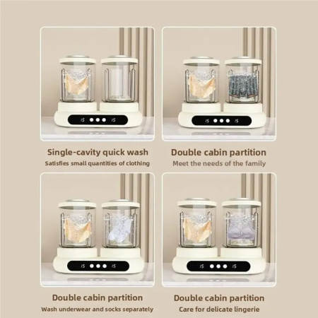 Mini Masina de Spalat cu Doua Cuve Separate, Capacitate 3L, Spalare Delicata pentru Lenjerie, Haine Bebelusi, Textile mici [6]