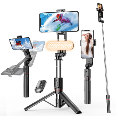 Selfie Stick Tripod L15 cu Lumină LED, AntiVibratie, Bluetooth Wireless, Extensibil 114 cm, 360°, Compatibil Android & iOS [2]