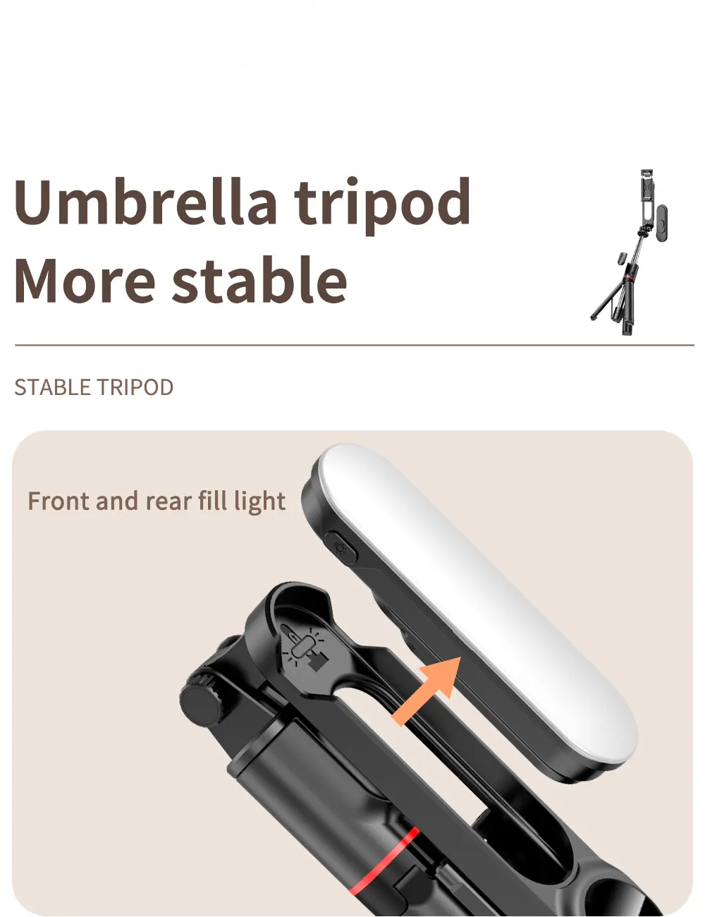 Selfie Stick Tripod L15 cu Lumină LED, AntiVibratie, Bluetooth Wireless, Extensibil 114 cm, 360°, Compatibil Android & iOS [8]