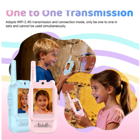 Set 2 Statii Walkie Talkie Video pentru Copii, Raza 400m, 11 Canale, Display LCD si Acumulator, Incarcare USB-C [6]