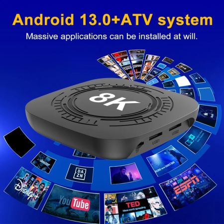 Smart TV Box 4K Ultra HD, WiFi, Bluetooth, Android TV 13, Telecomanda, Redare din Telefon pe TV [3]