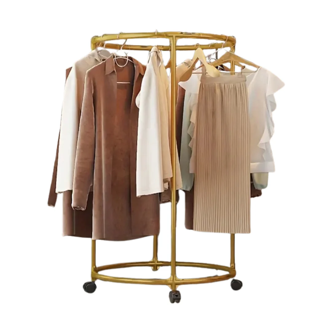 Casa & Gradina - Suport Rotund pentru Umerase, Suport Profesional Haine, Capacitate 40kg, cu Roti, pentru Dressing, Magazin, Showroom