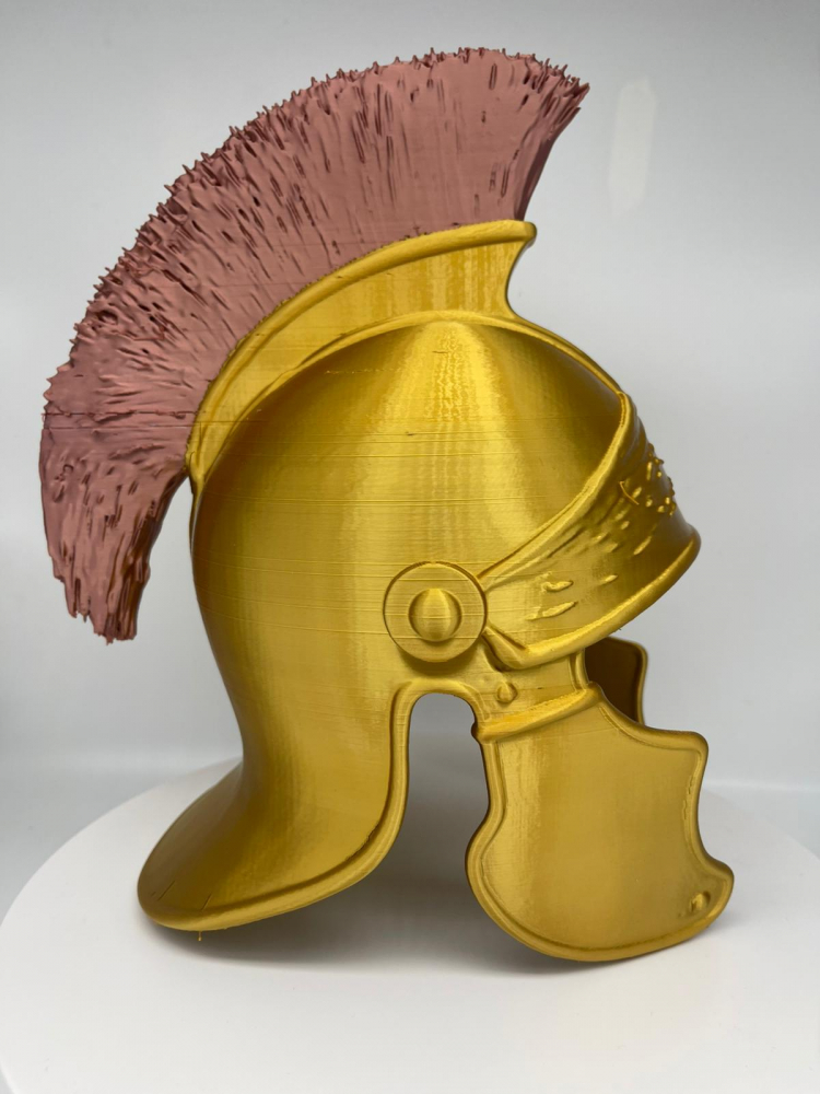 Cască romană cosplay imprimată 3D, finisaj auriu cu coif roșu [2]