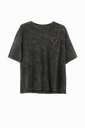 TRICOURI DAMA - Tricou dama-gri vintage cu aplicatie