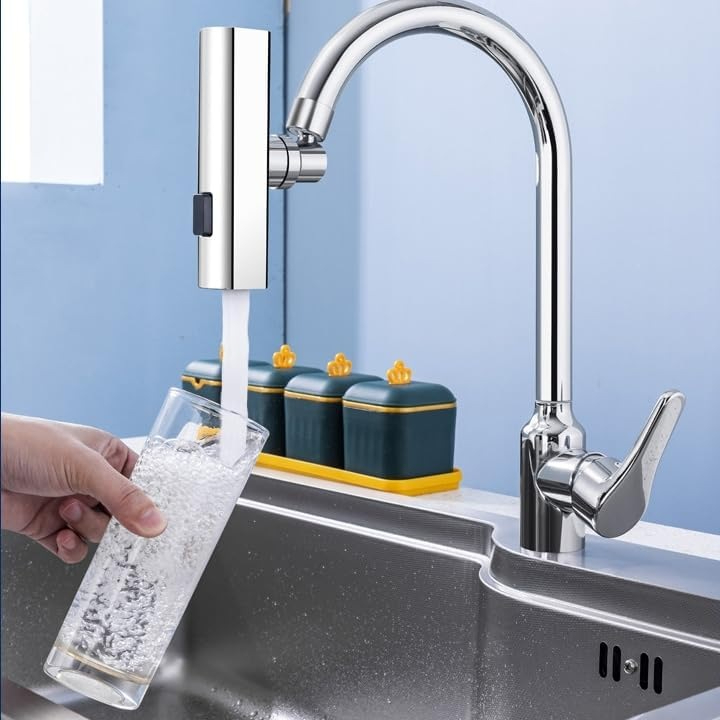 Adaptor robinet bucatarie 3 in 1 cu jet tip cascadă, extensie rotativa 360 grade, aerator multifunctional si economizor apa [4]