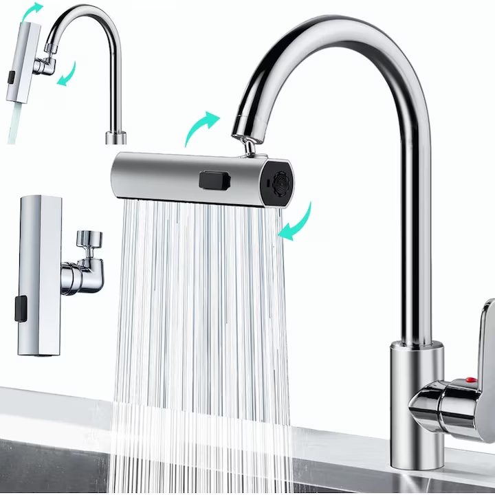 Adaptor robinet bucatarie 3 in 1 cu jet tip cascadă, extensie rotativa 360 grade, aerator multifunctional si economizor apa [5]