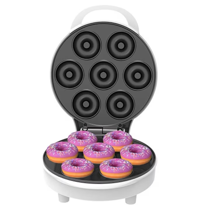 Aparat de Facut Gogosi Mini Donut, Masina de Copt Electrica cu Suprafata Antiaderenta, Capacitate 7 Bucati, Alb [3]