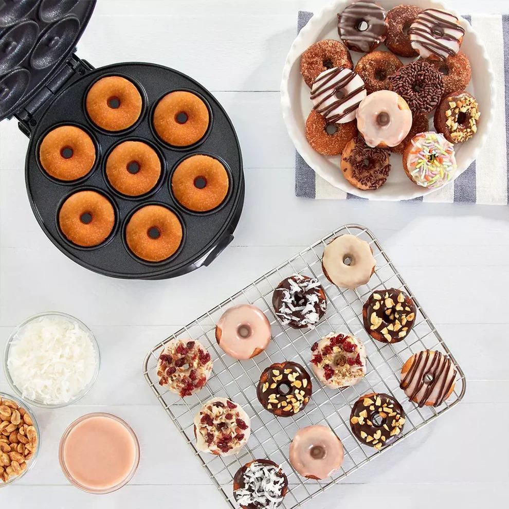 Aparat de Facut Gogosi Mini Donut, Masina de Copt Electrica cu Suprafata Antiaderenta, Capacitate 7 Bucati, Alb [6]